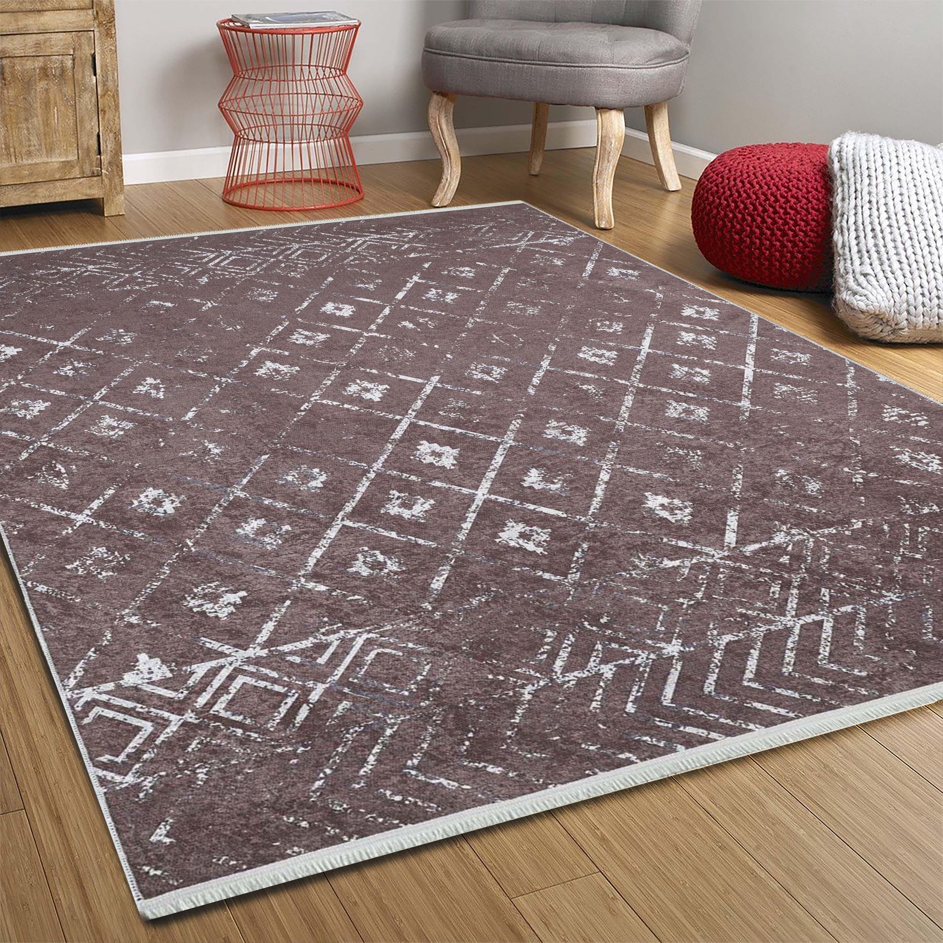 Kahverengi Geometrik Antika Benzersiz Vintage Halı-Pera Halı