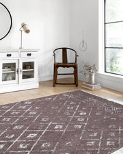 Kahverengi Geometrik Antika Benzersiz Vintage Halı-Pera Halı