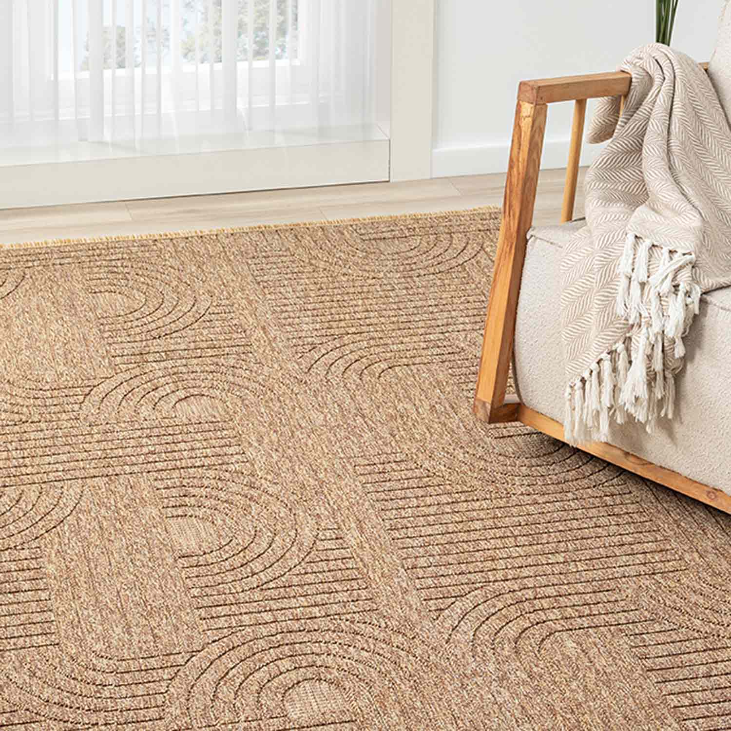 Kahverengi Geometrik Desenli Modern Halı-Pera Halı