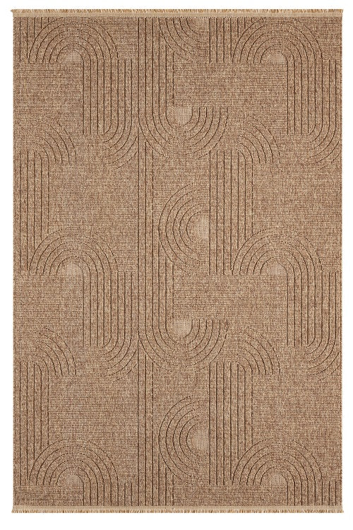 Kahverengi Geometrik Desenli Modern Halı-Pera Halı