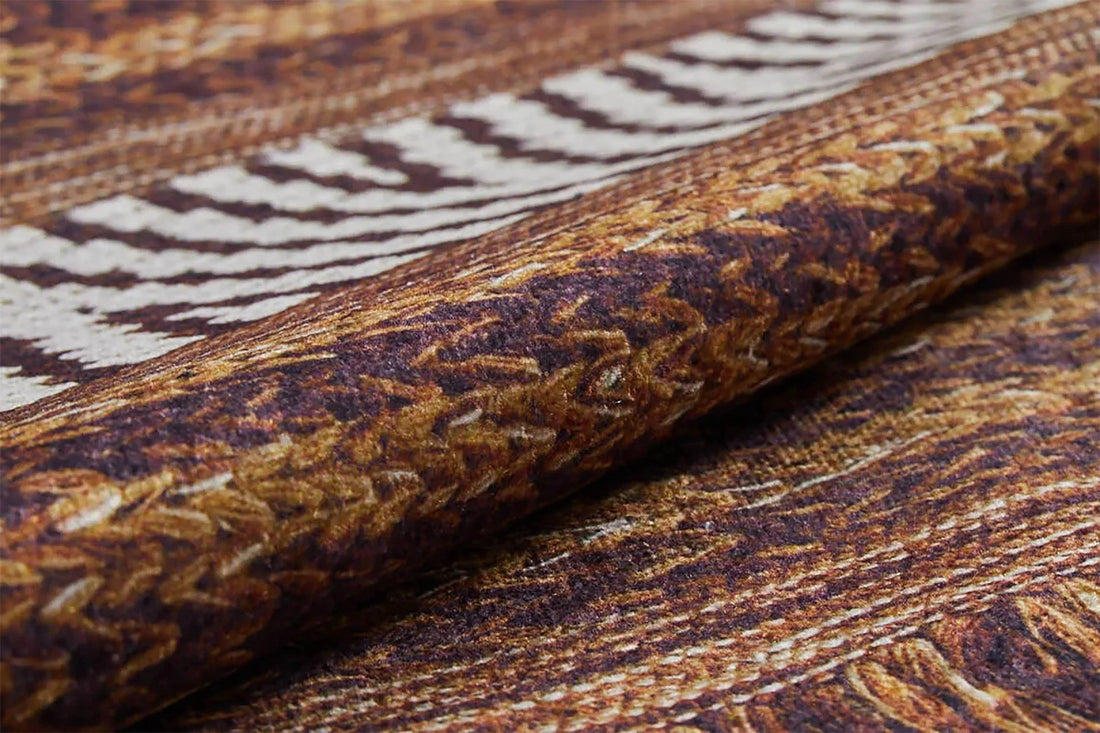 Kahverengi Rustik Etnik Bohem Geometrik Desenli Dokuma Halı-Pera Halı