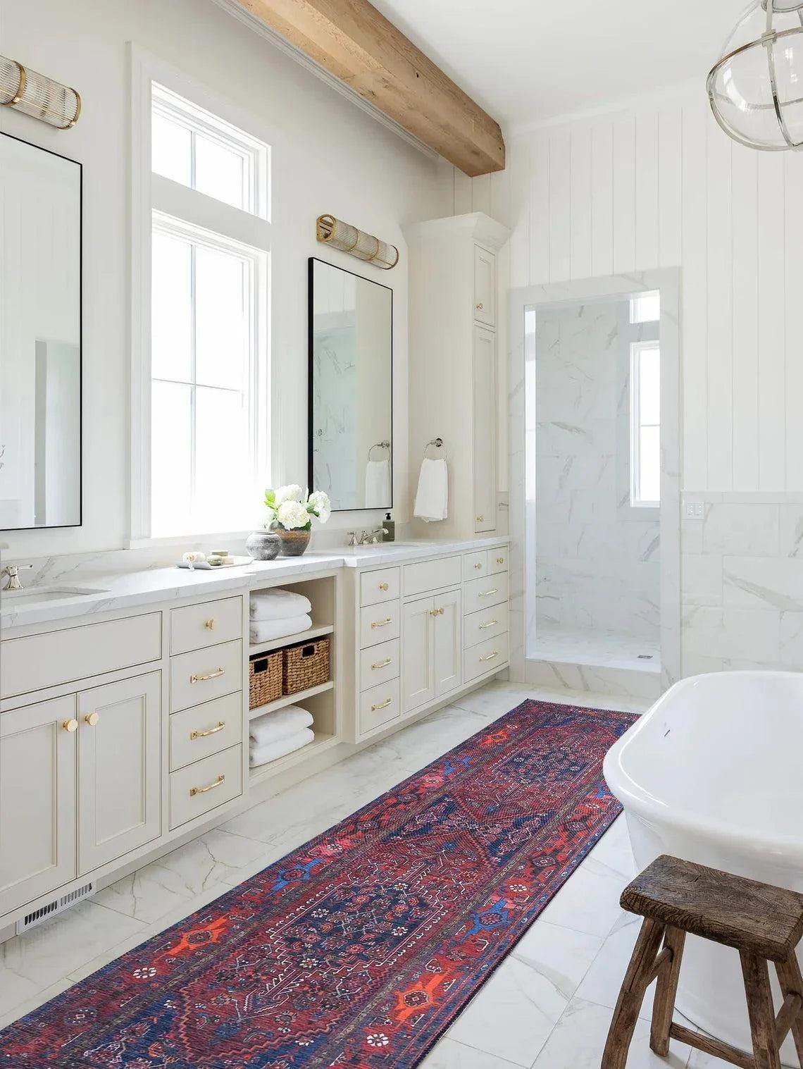 Kahverengi, Turuncu ve Lacivert Motifli Vintage Halı-Pera Halı