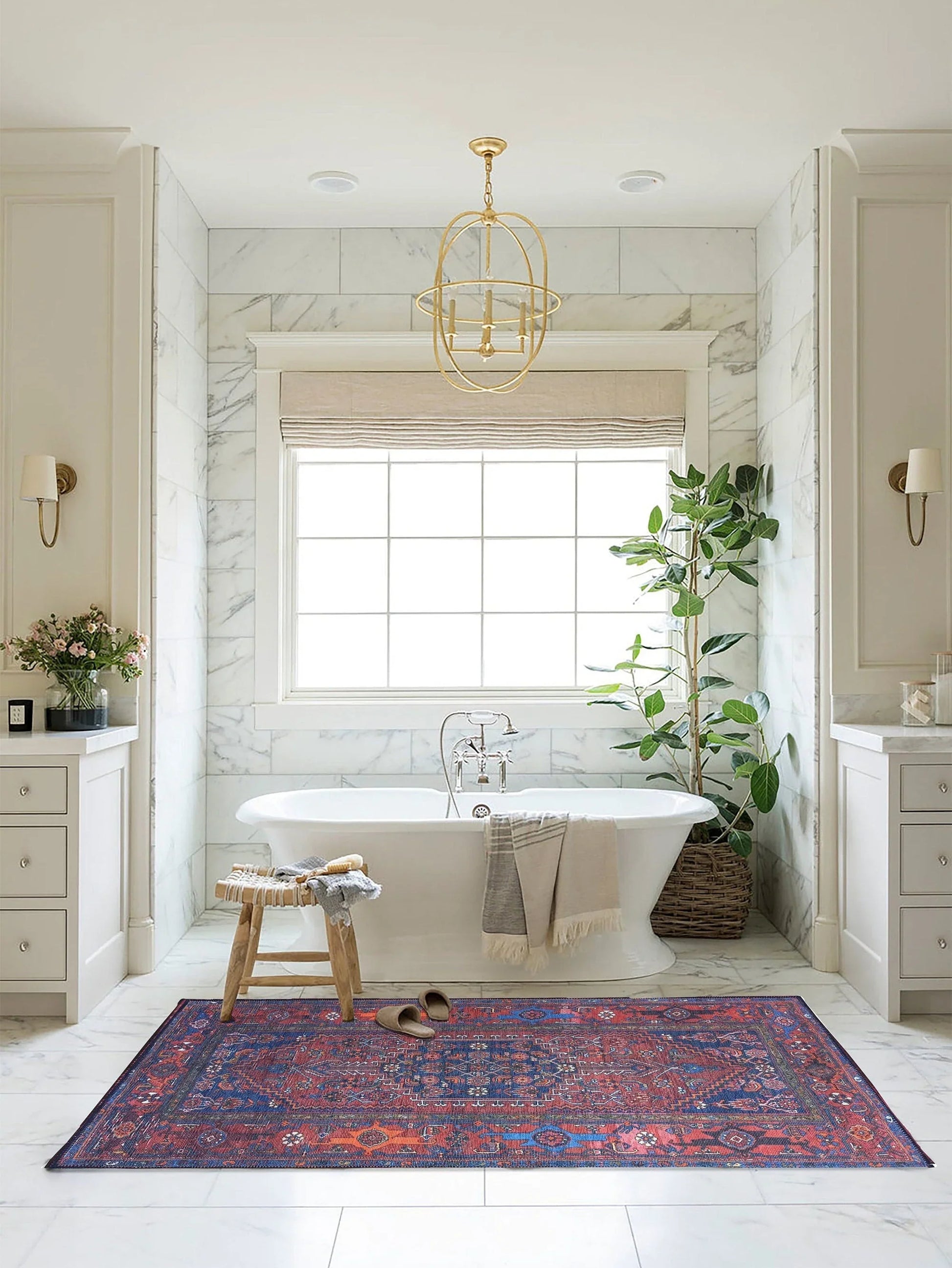 Kahverengi, Turuncu ve Lacivert Motifli Vintage Halı-Pera Halı