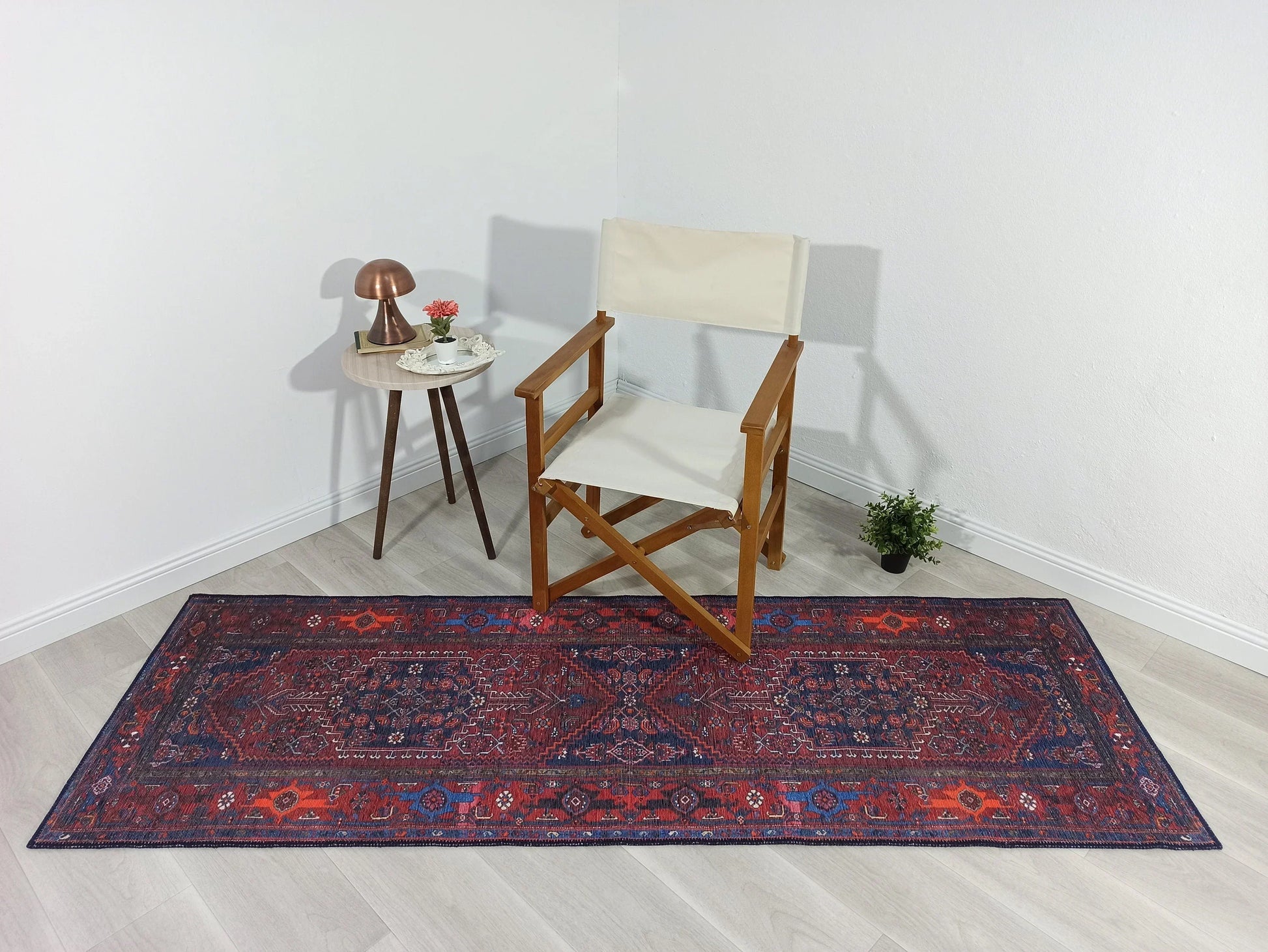 Kahverengi, Turuncu ve Lacivert Motifli Vintage Halı-Pera Halı