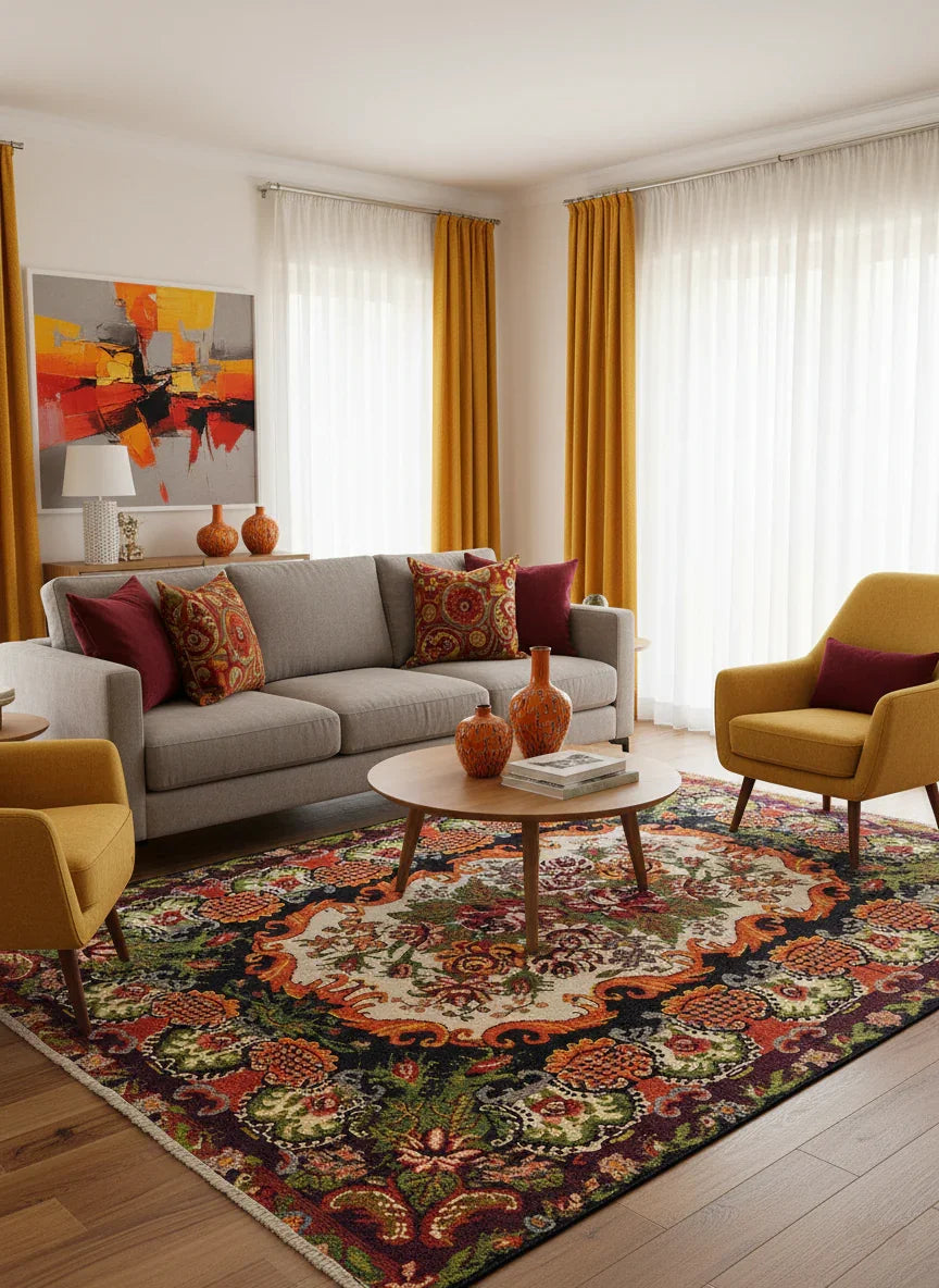 Karabağ Azerbaycan Çiçek Desenli Halı-Pera Halı