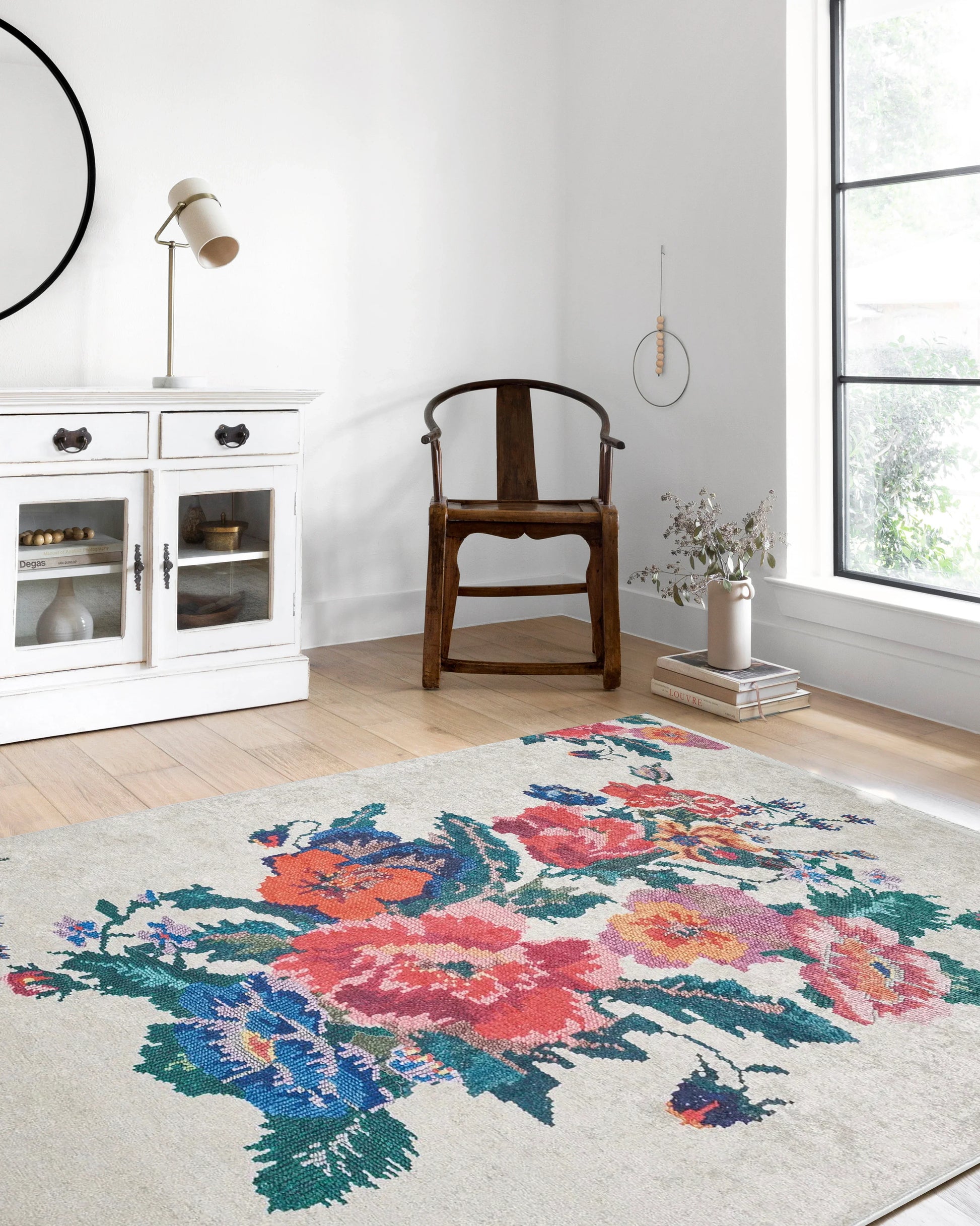 Karabağ Beyaz Çiçekli Dekoratif Halı-Pera Halı