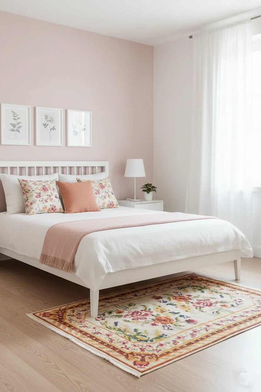 Karabağ Tarzı Bej Çiçek Desenli Halı-Pera Halı