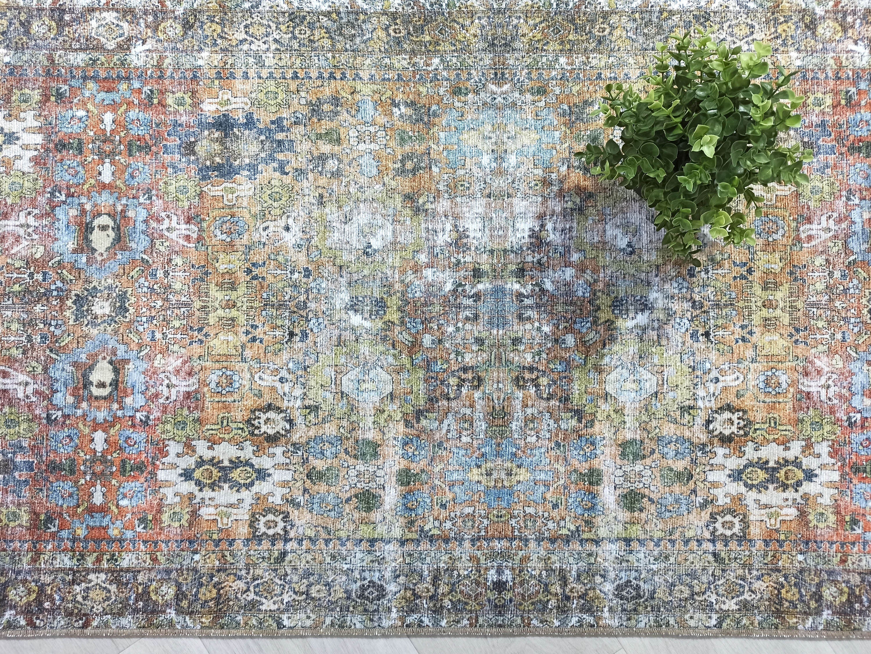 Grauer Vintage-Teppich mit geometrischem Muster