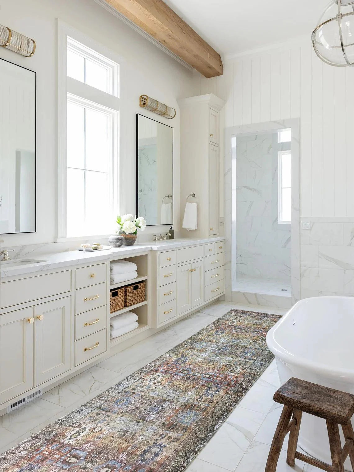 Grauer Vintage-Teppich mit geometrischem Muster