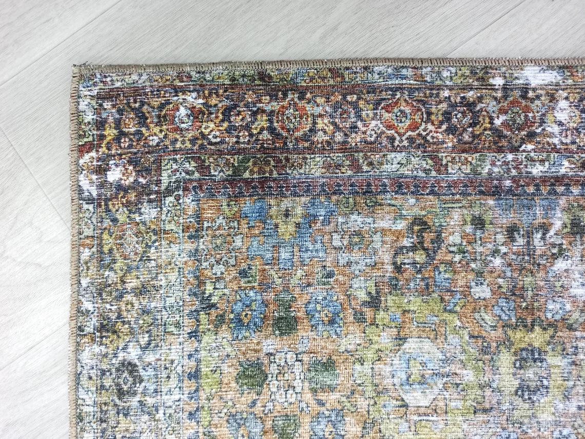 Grauer Vintage-Teppich mit geometrischem Muster