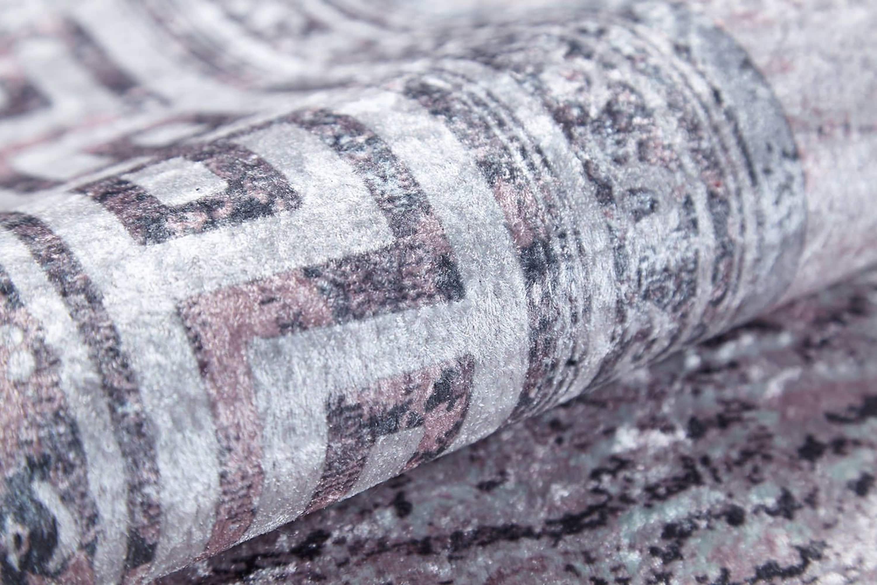 Beyaz Açık Pembe Gri Geometrik Desenli Halı - Pera Halı