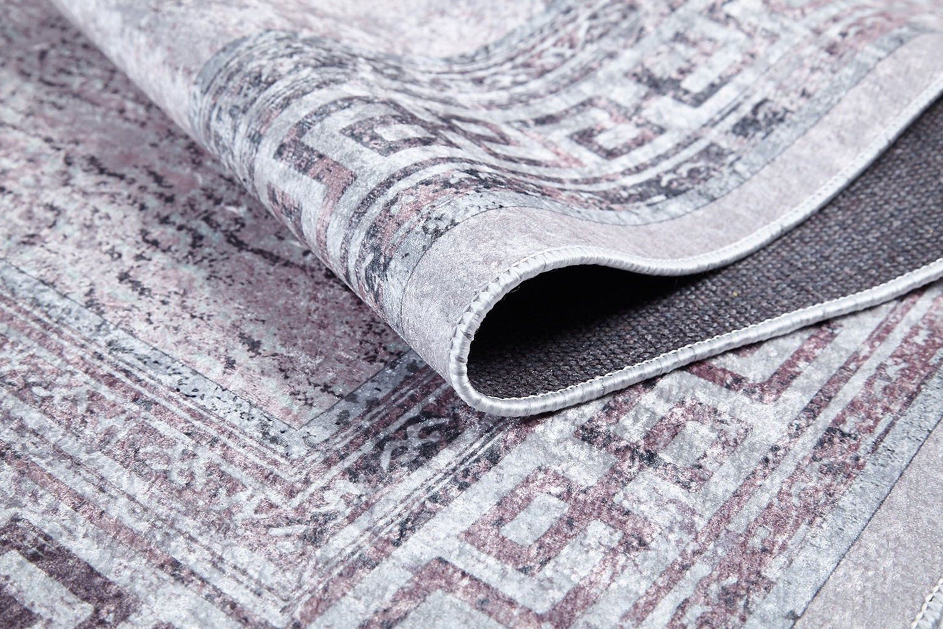 Beyaz Açık Pembe Gri Geometrik Desenli Halı - Pera Halı