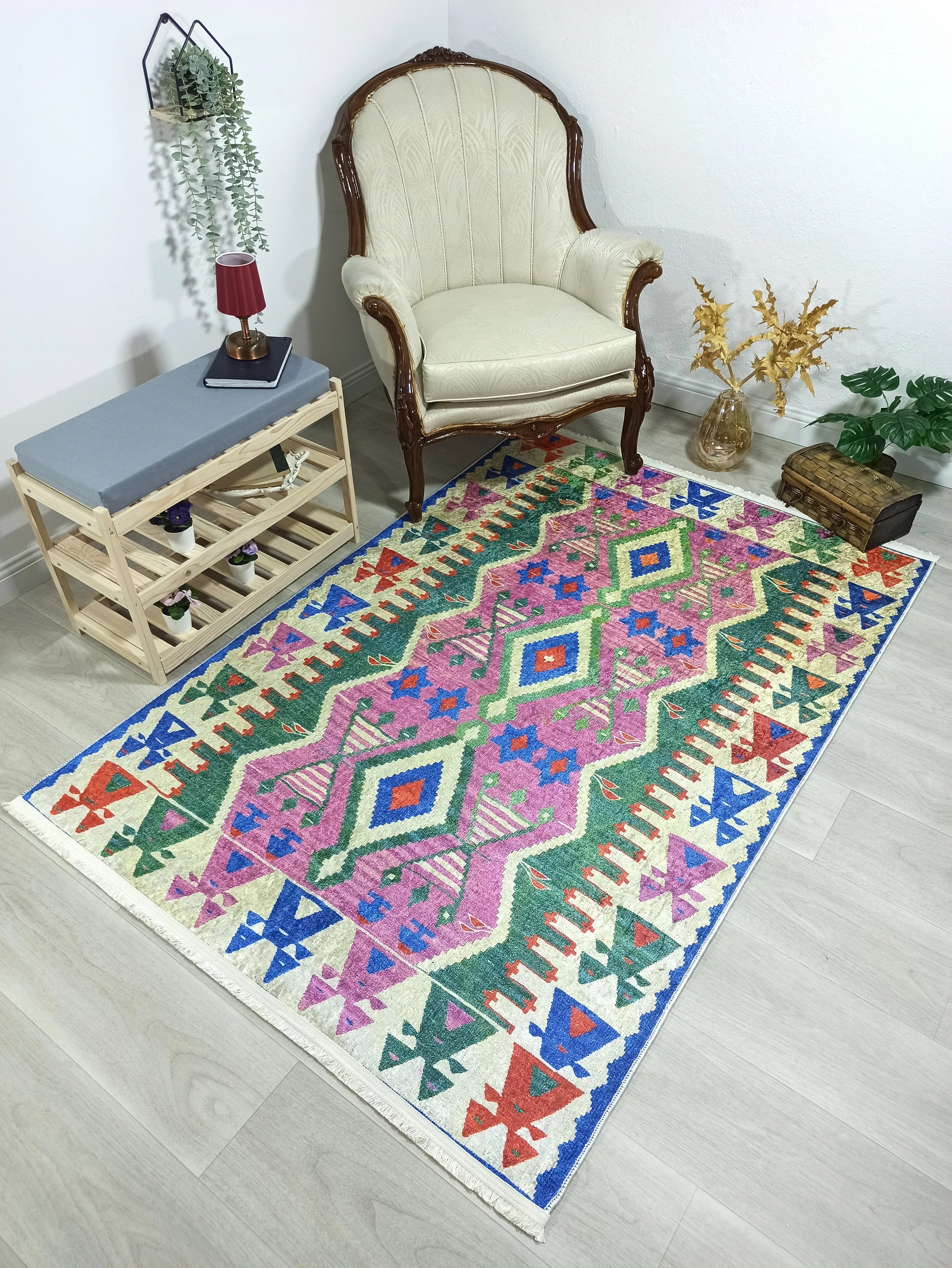 Kilim Tarzı Çok Renkli Modern Bohem Halı-Pera Halı