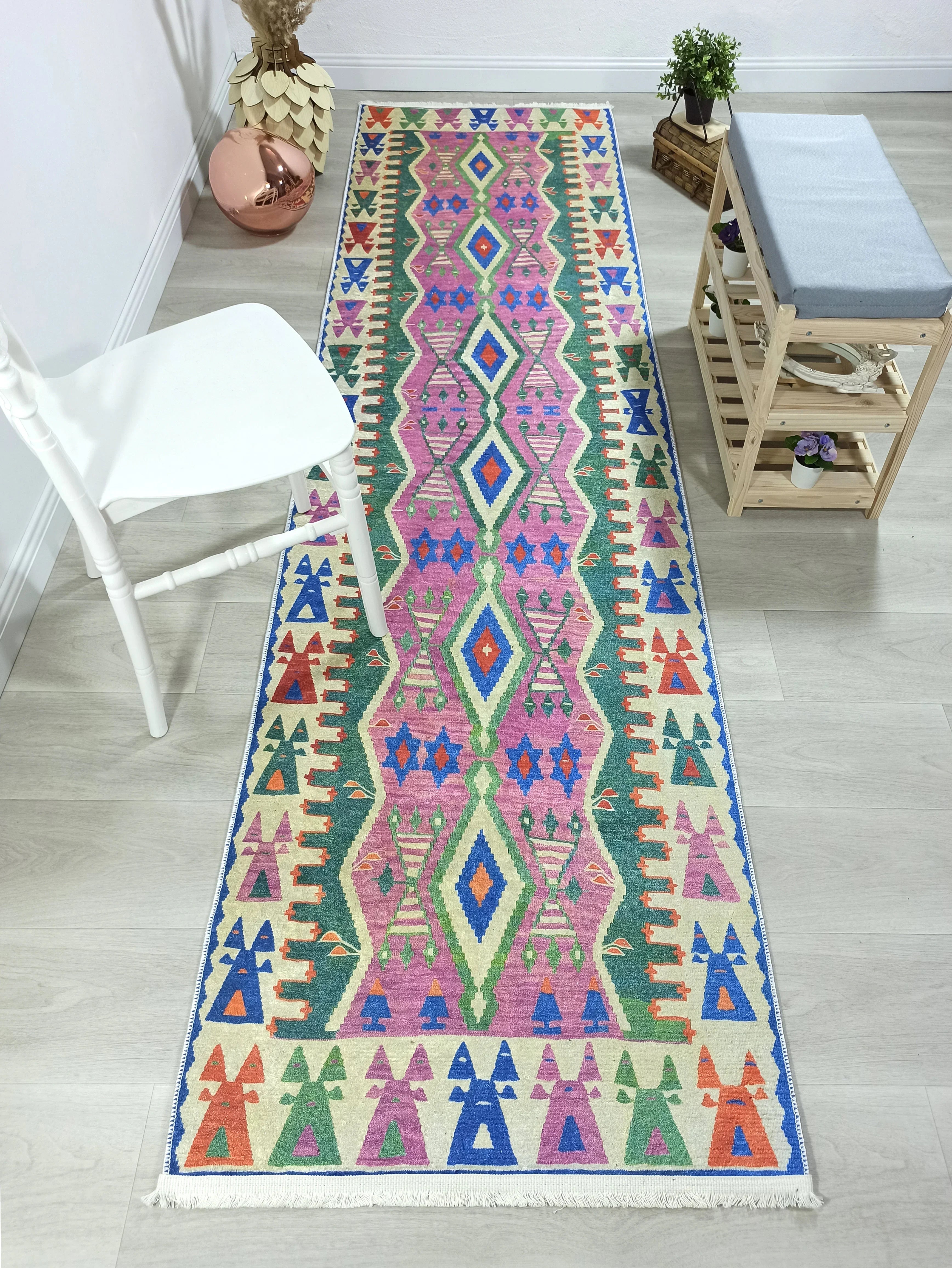 Kilim Tarzı Çok Renkli Modern Bohem Halı-Pera Halı