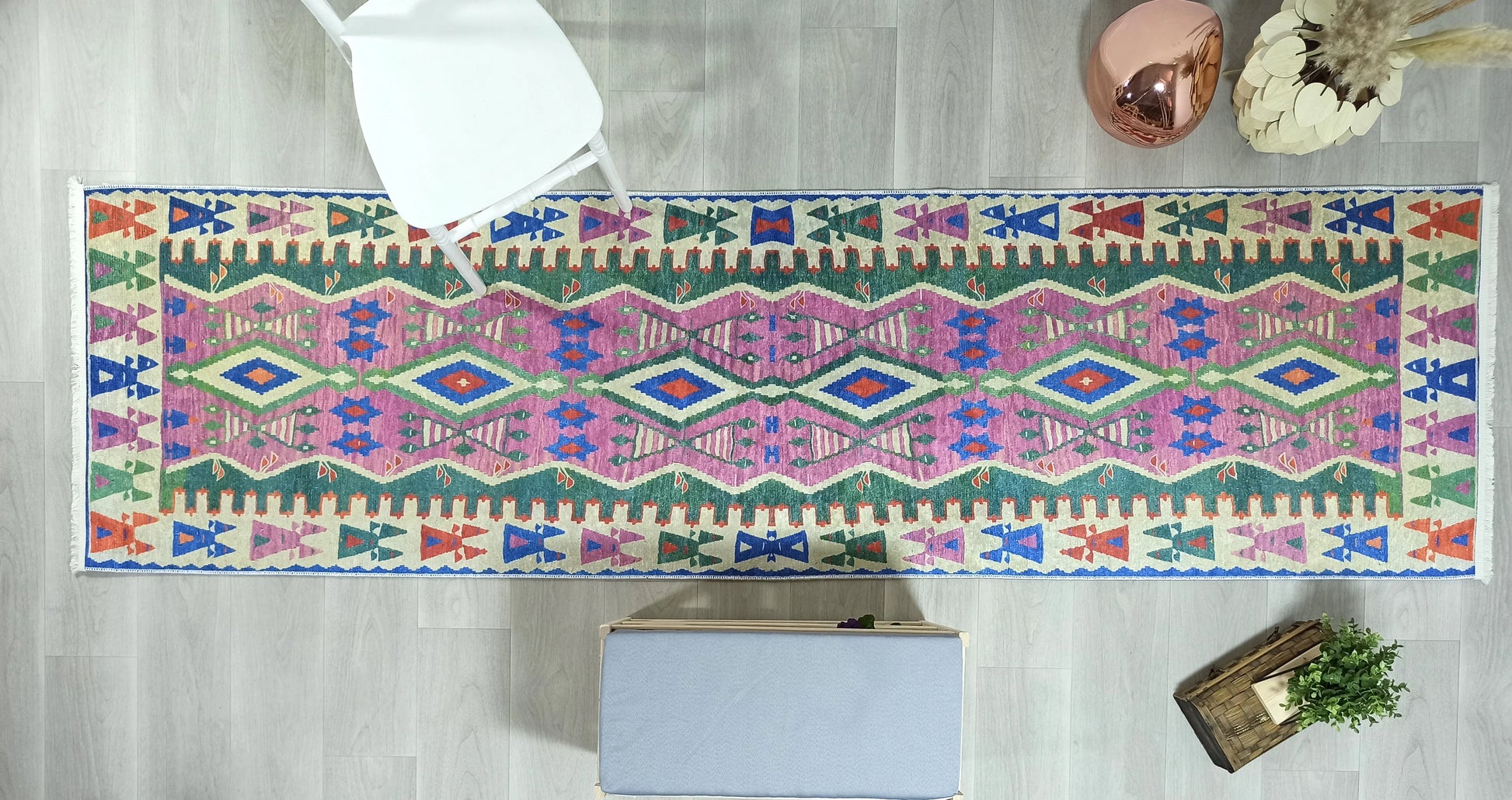 Kilim Tarzı Çok Renkli Modern Bohem Halı-Pera Halı