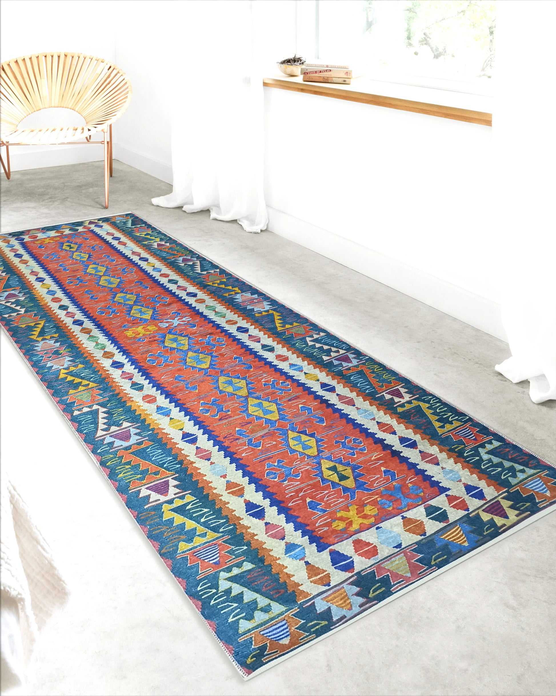 Kilim Tarzı Çok Renkli Modern Çizgili Halı-Pera Halı