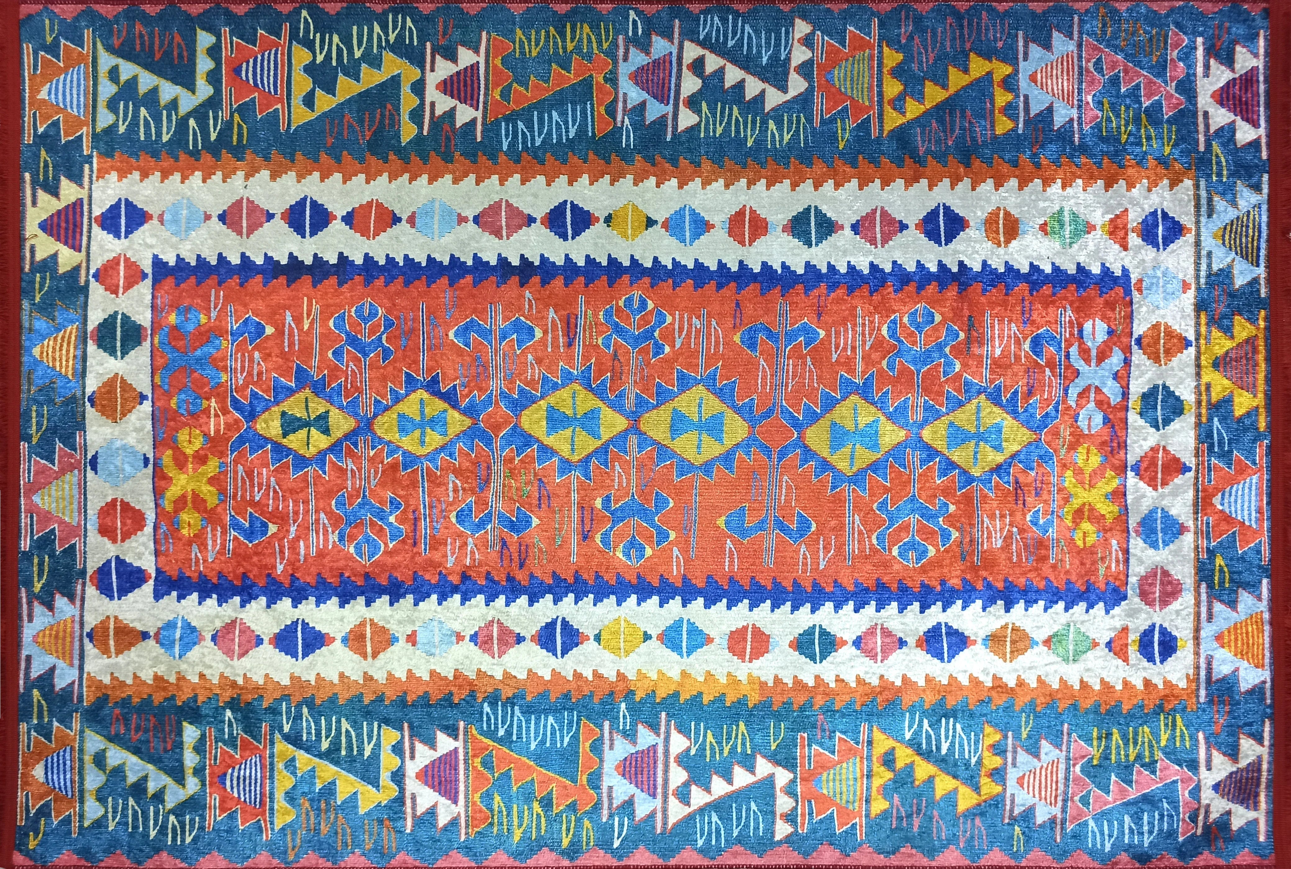Kilim Tarzı Çok Renkli Modern Çizgili Halı-Pera Halı