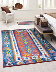 Kilim Tarzı Çok Renkli Modern Çizgili Halı-Pera Halı
