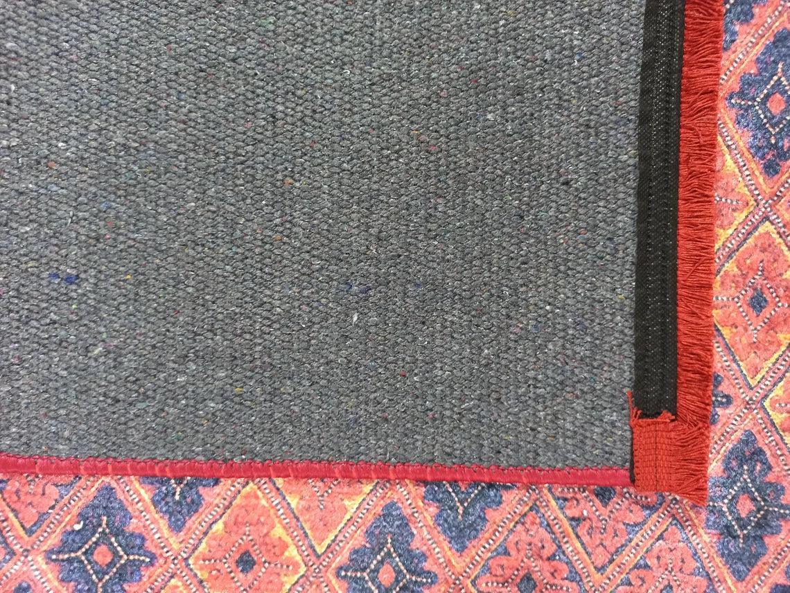 Kiremit Kırmızı ve Lacivert Geometrik Desenli Anadolu Kilim Halı-Pera Halı