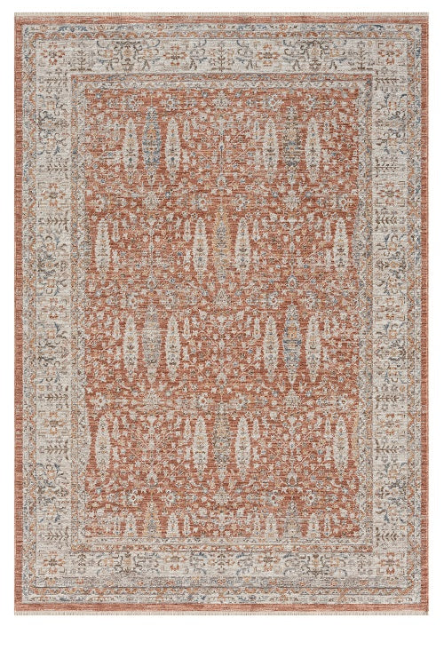 Kiremit Turuncu Gri Klasik Vintage Halı-Pera Halı