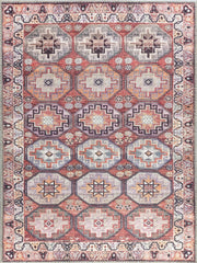 Kiremit ve Geometrik Desenli Vintage Halı-Pera Halı