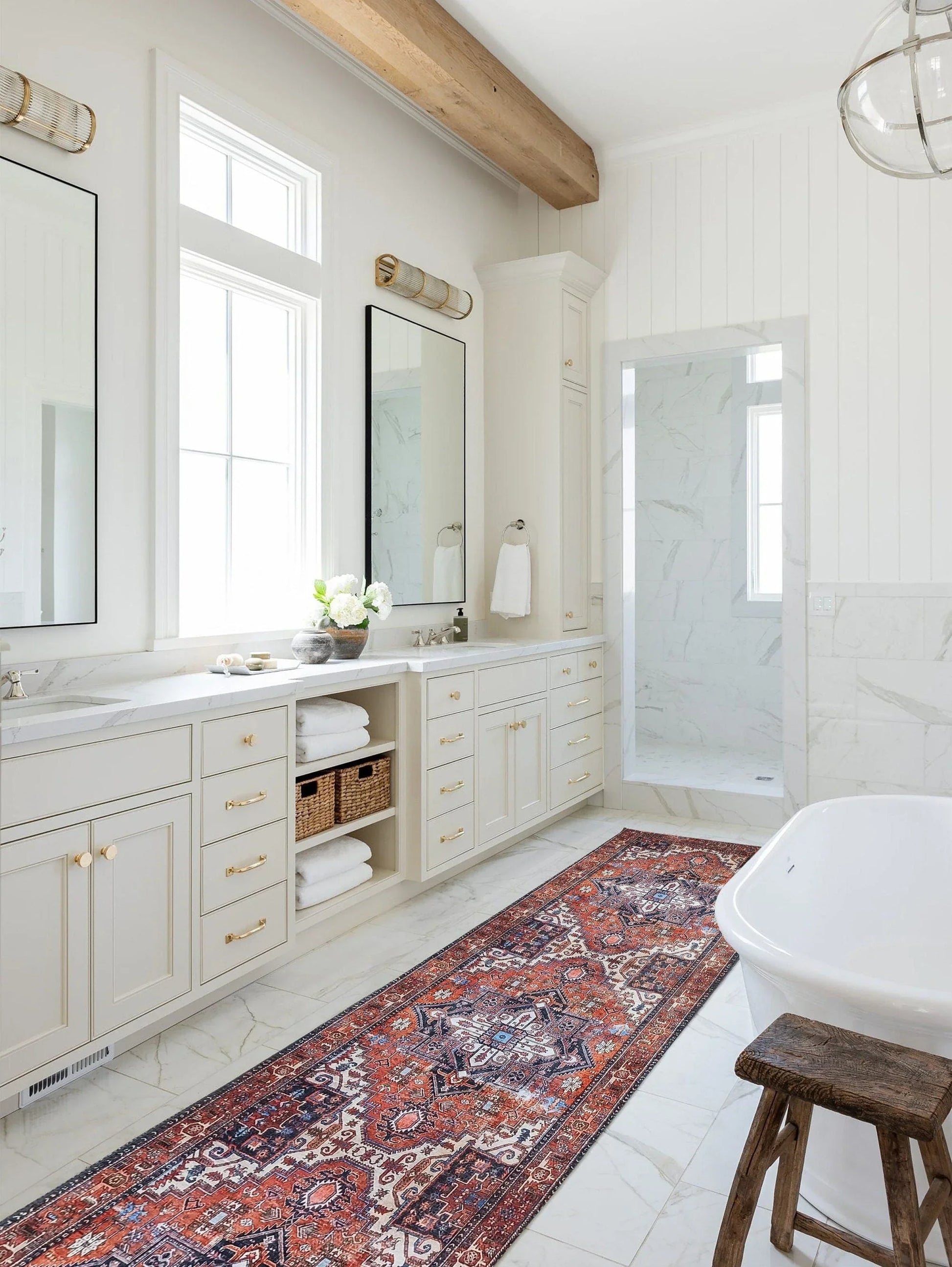 Kiremit ve Turuncu Tonlu İran Tarzı Vintage Halı-Pera Halı