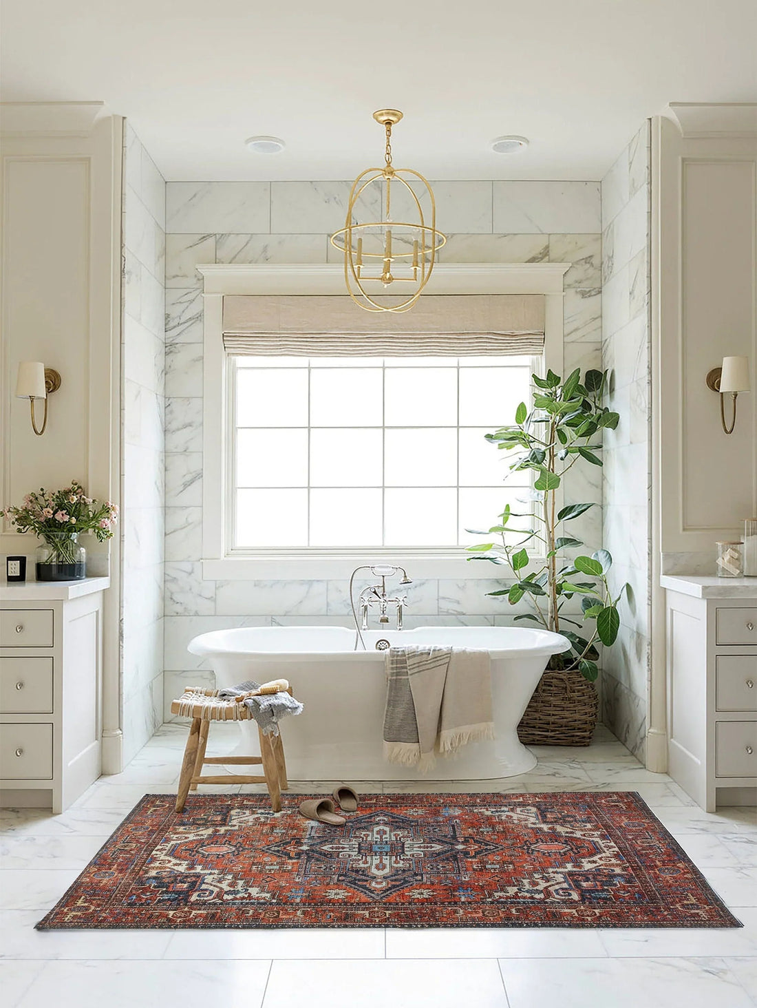 Kiremit ve Turuncu Tonlu İran Tarzı Vintage Halı-Pera Halı