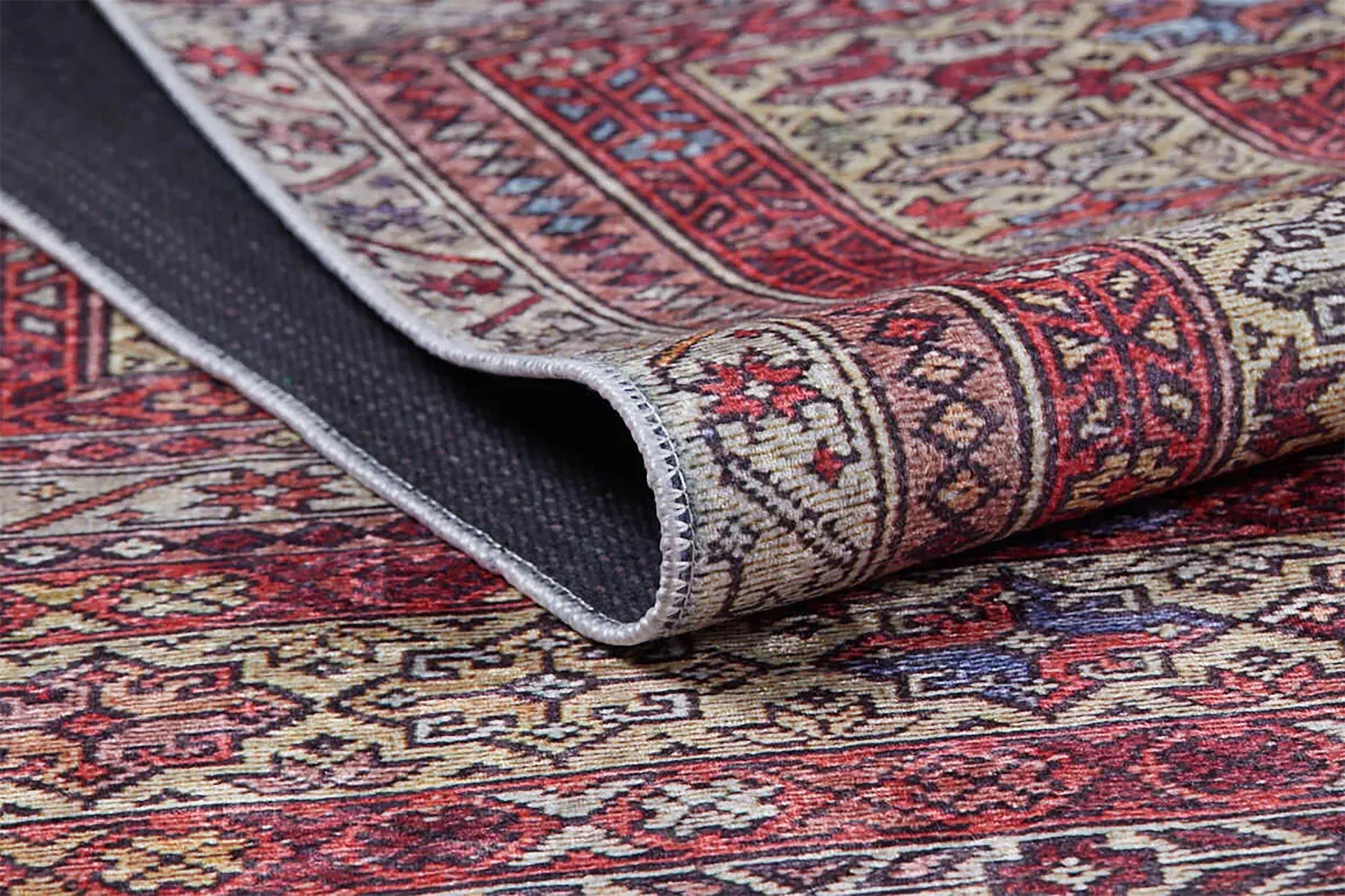 Kırmızı Bej Geleneksel Otantik Desenli Etnik Halı-Pera Halı