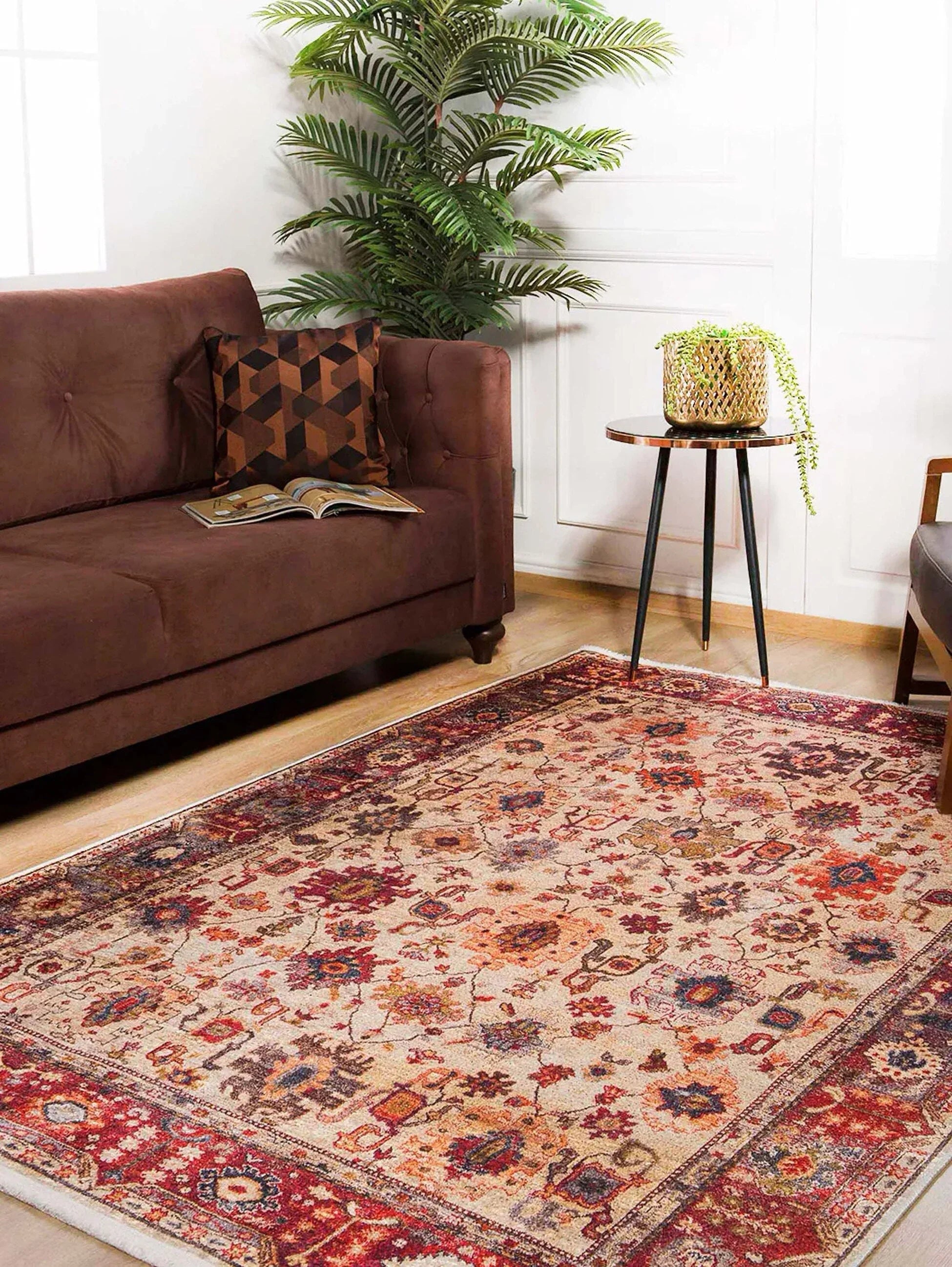 Kırmızı Bej Uşak Desenli Halı-Pera Halı