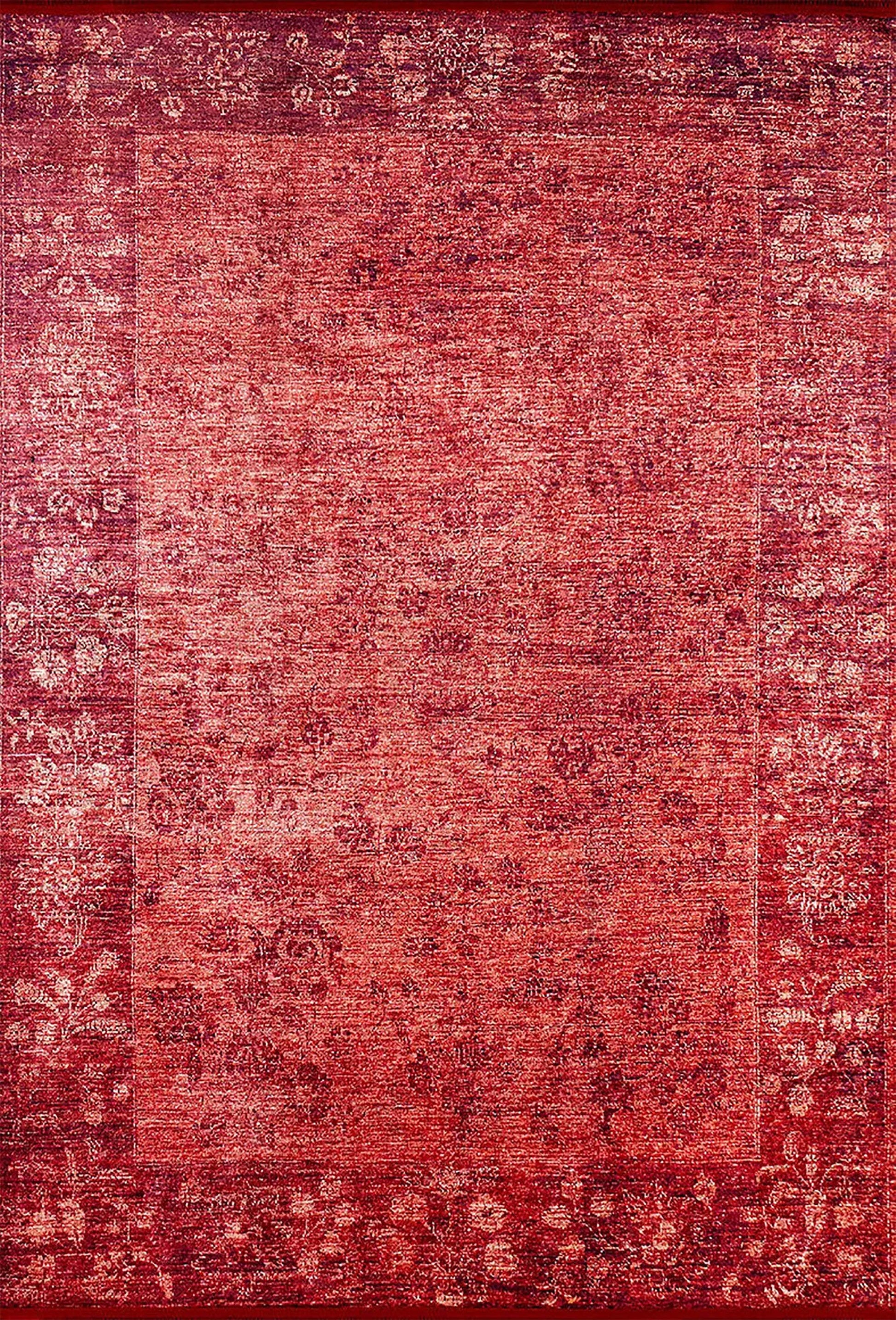 Kırmızı Eskitme Bordo Klasik Desenli Vintage Salon Halısı