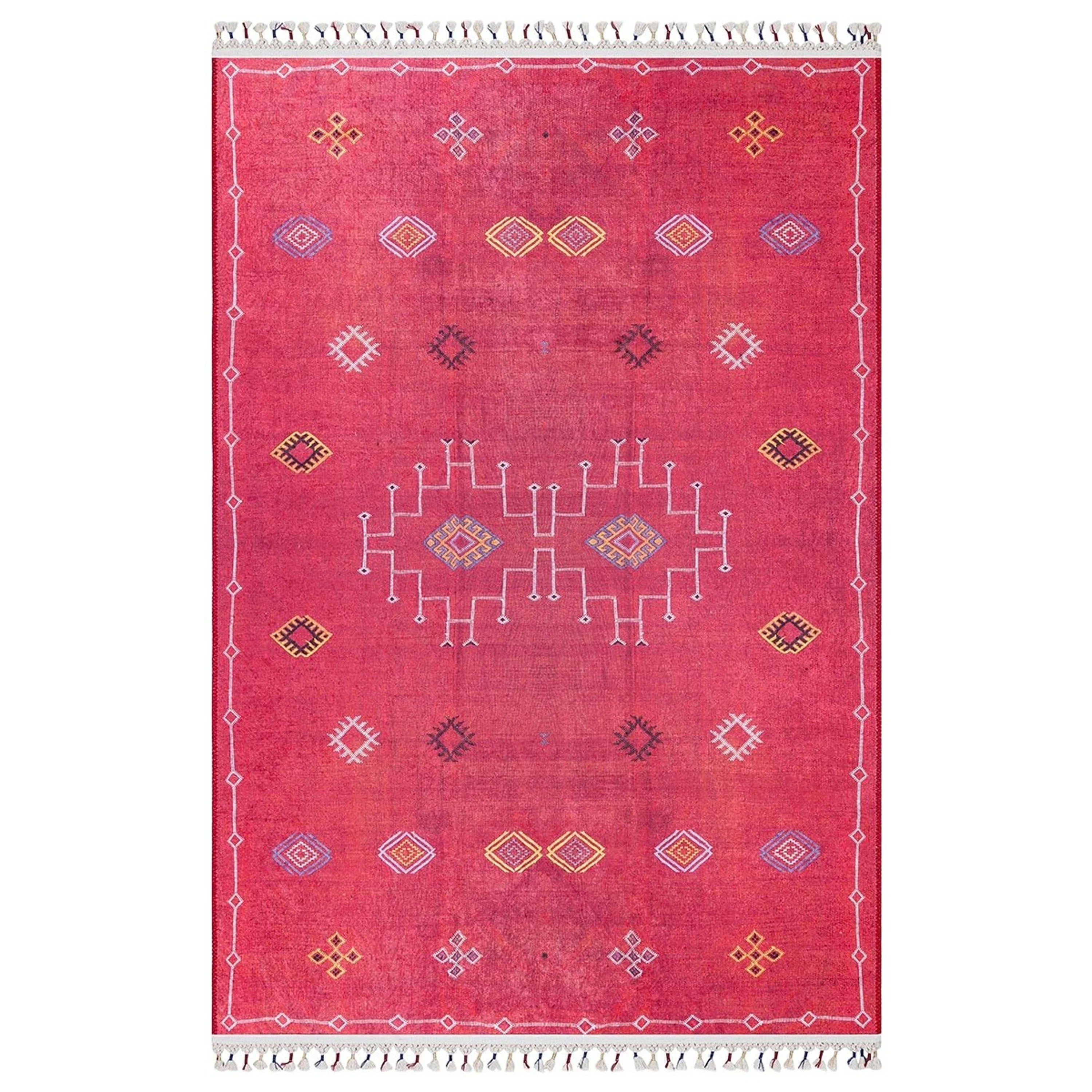 Kırmızı Etnik Desenli Vintage Kilim Halı-Pera Halı