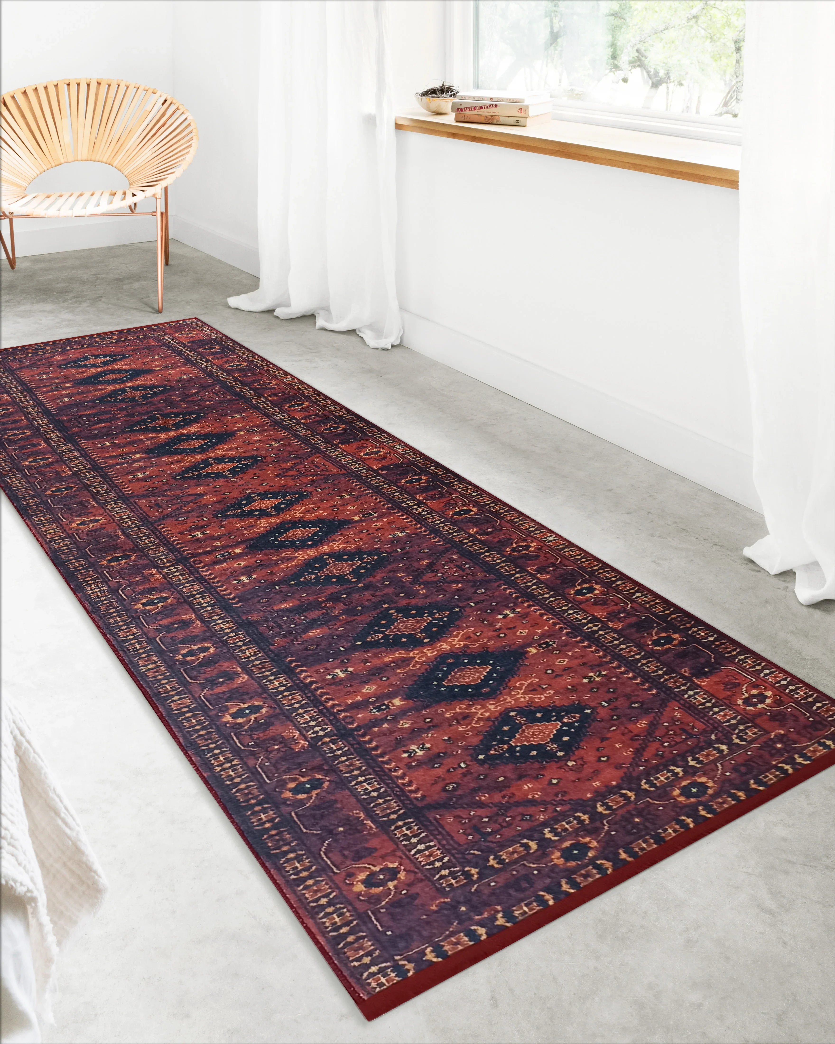 Kırmızı Lacivert Geometrik Desenli Halı-Pera Halı