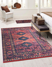 Kırmızı Lacivert Geometrik Desenli Halı-Pera Halı