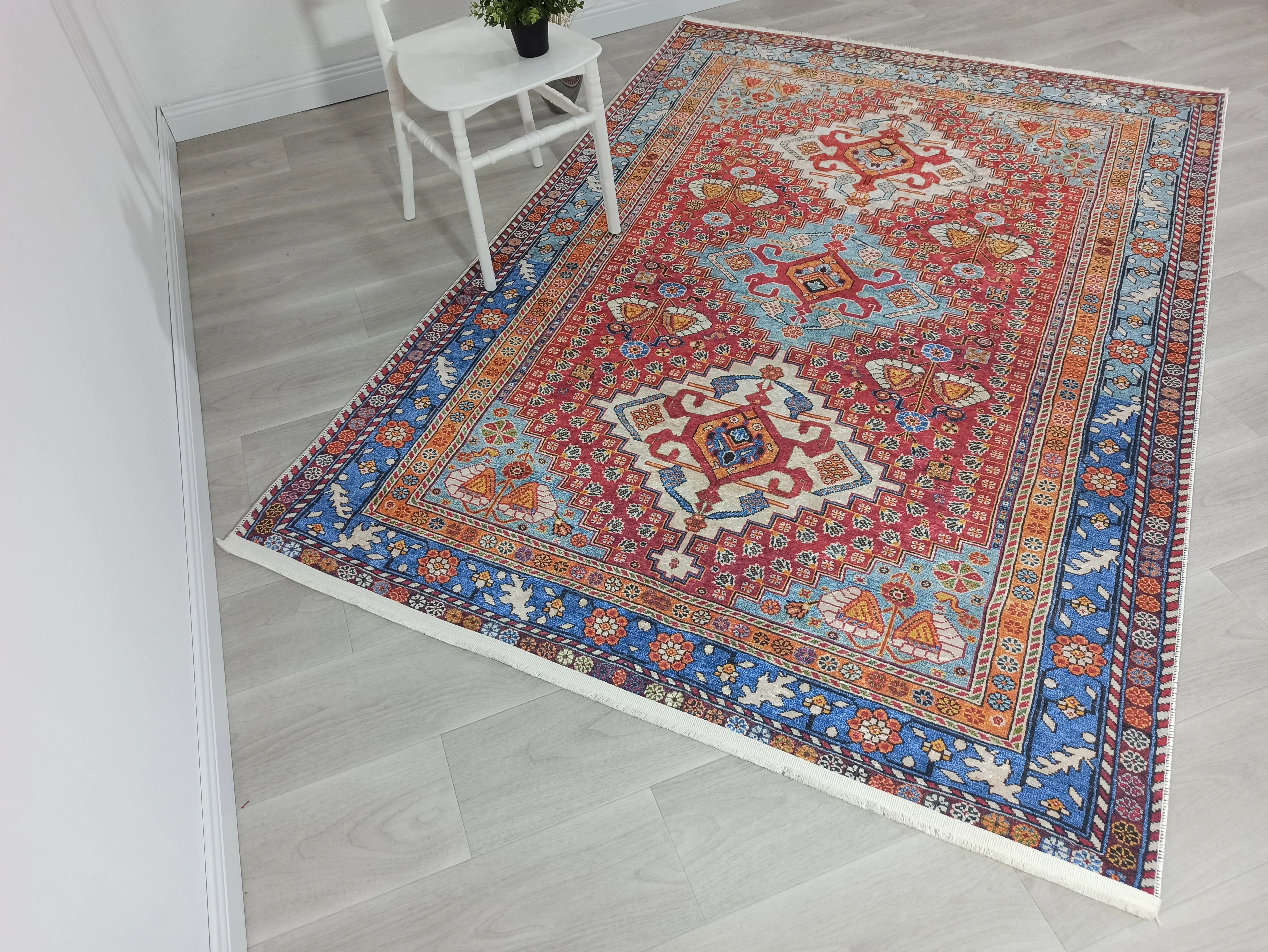 Kırmızı Mavi Vintage Otantik Halı-Pera Halı