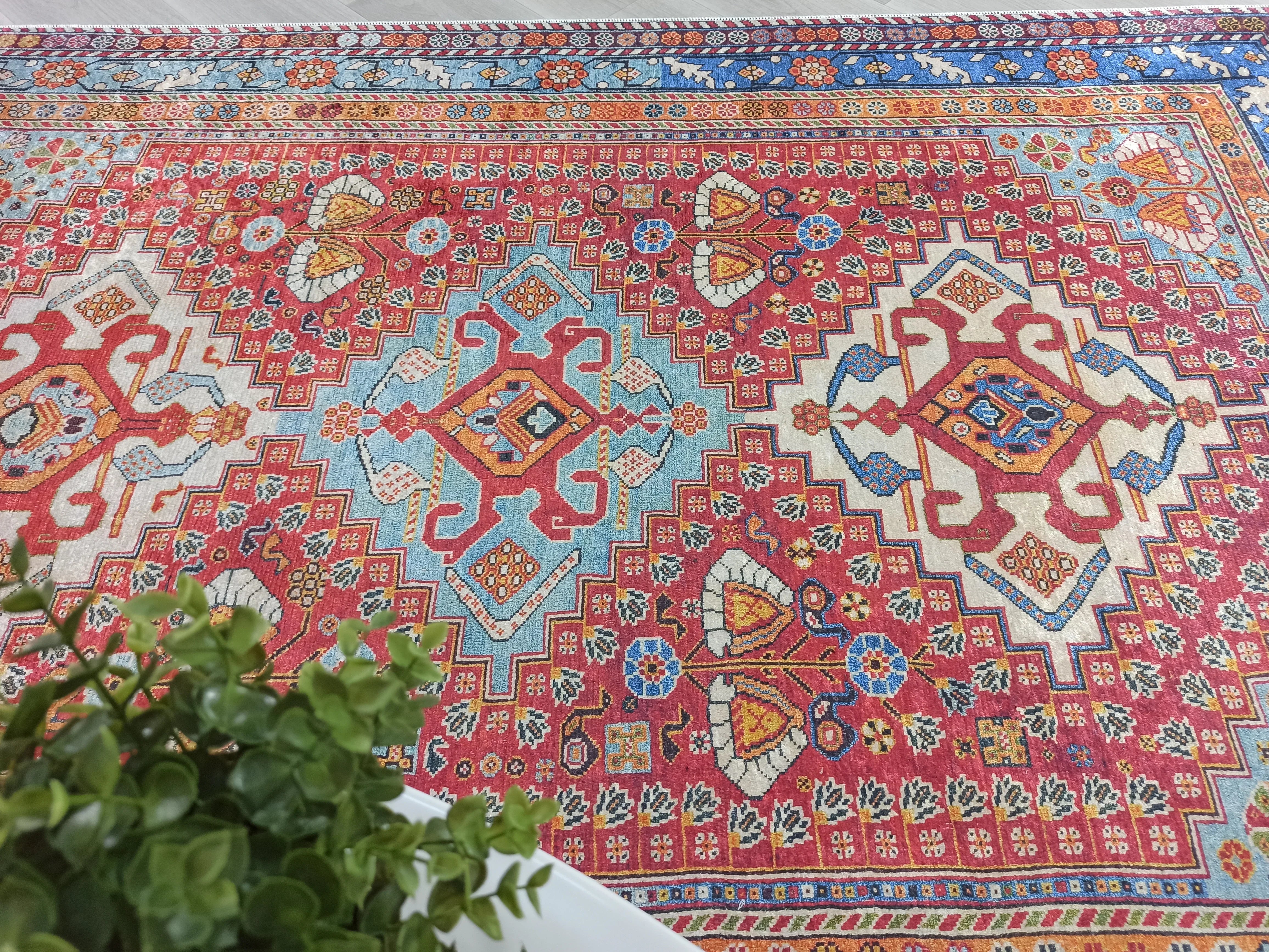 Kırmızı Mavi Vintage Otantik Halı-Pera Halı