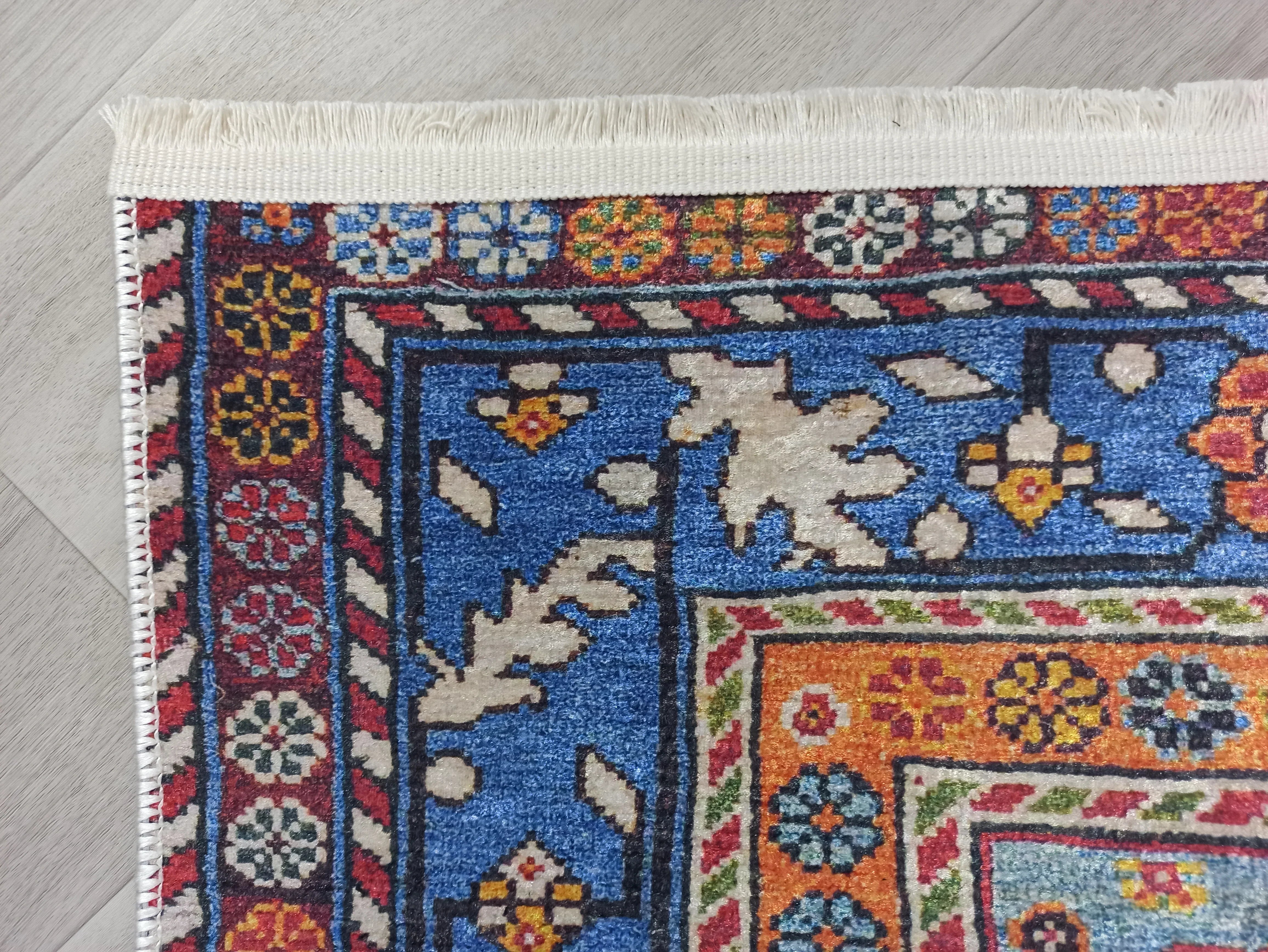 Kırmızı Mavi Vintage Otantik Halı-Pera Halı