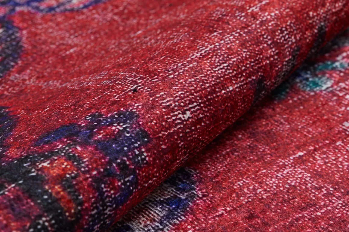 Kırmızı Siyah Vintage Medallion Desenli Halı-Pera Halı