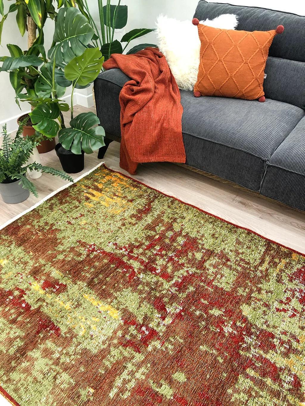 Kırmızı Yeşil Çift Taraflı Modern Yıkanabilir Antibakteriyel Halı-Pera Halı