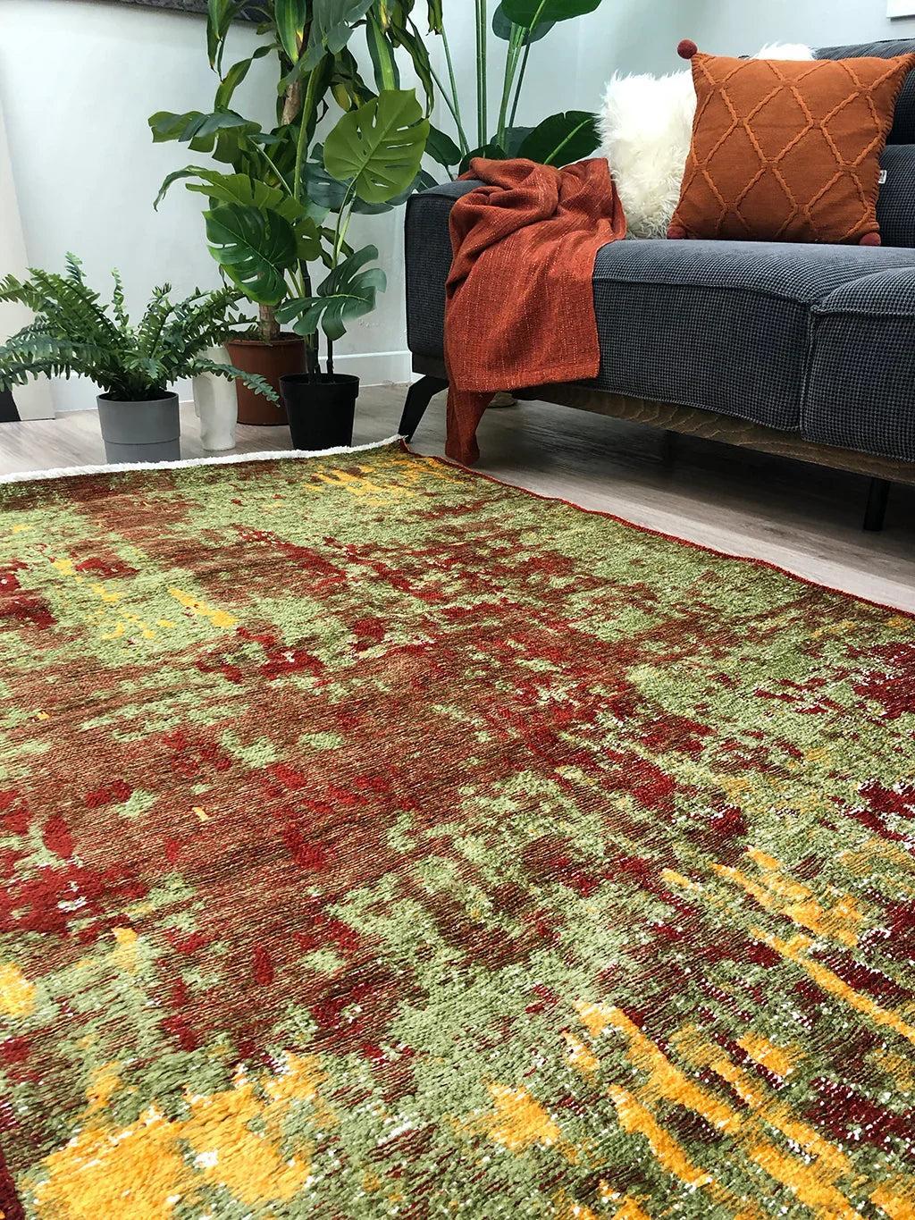 Kırmızı Yeşil Çift Taraflı Modern Yıkanabilir Antibakteriyel Halı-Pera Halı