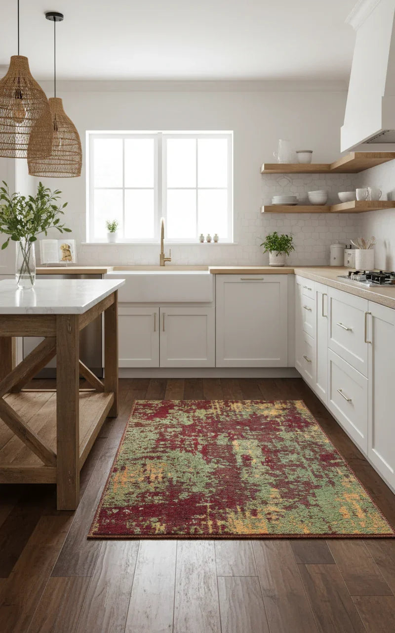 Kırmızı Yeşil Çift Taraflı Modern Yıkanabilir Antibakteriyel Halı-Pera Halı