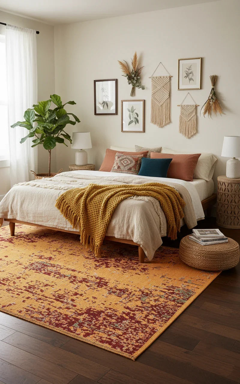 Kırmızı Yeşil Çift Taraflı Modern Yıkanabilir Antibakteriyel Halı-Pera Halı