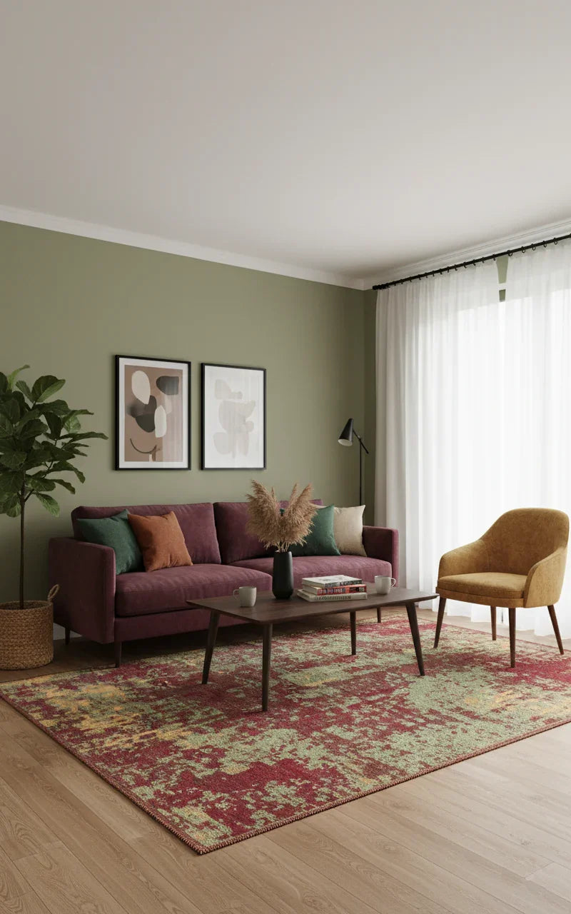 Kırmızı Yeşil Çift Taraflı Modern Yıkanabilir Antibakteriyel Halı-Pera Halı