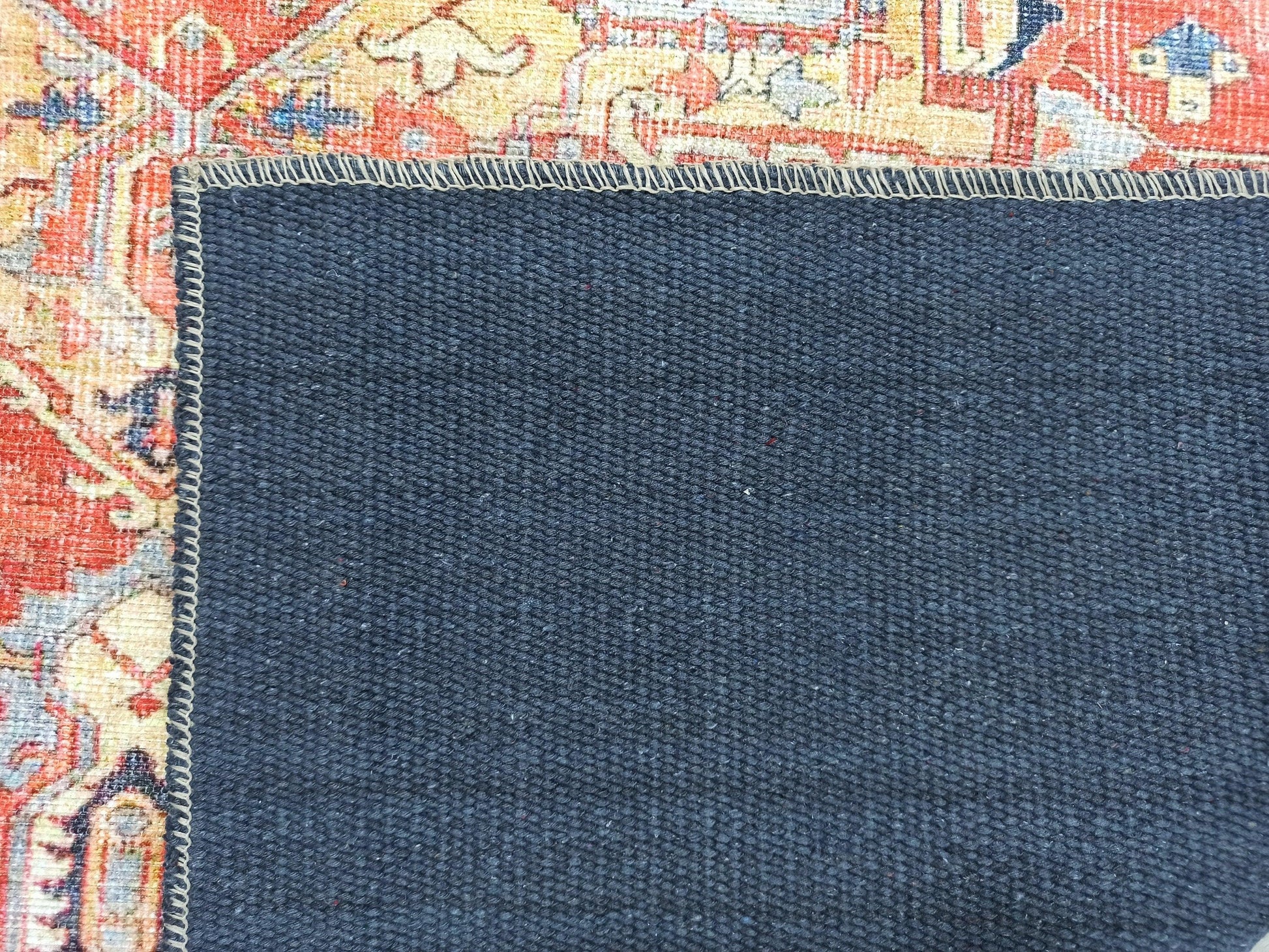 Kırmızı ve Mavi Madalyon Desenli Vintage Halı-Pera Halı