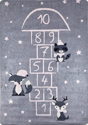 Kış Hayvanları Temalı Seksek Gri Çocuk Halısı-Pera Halı