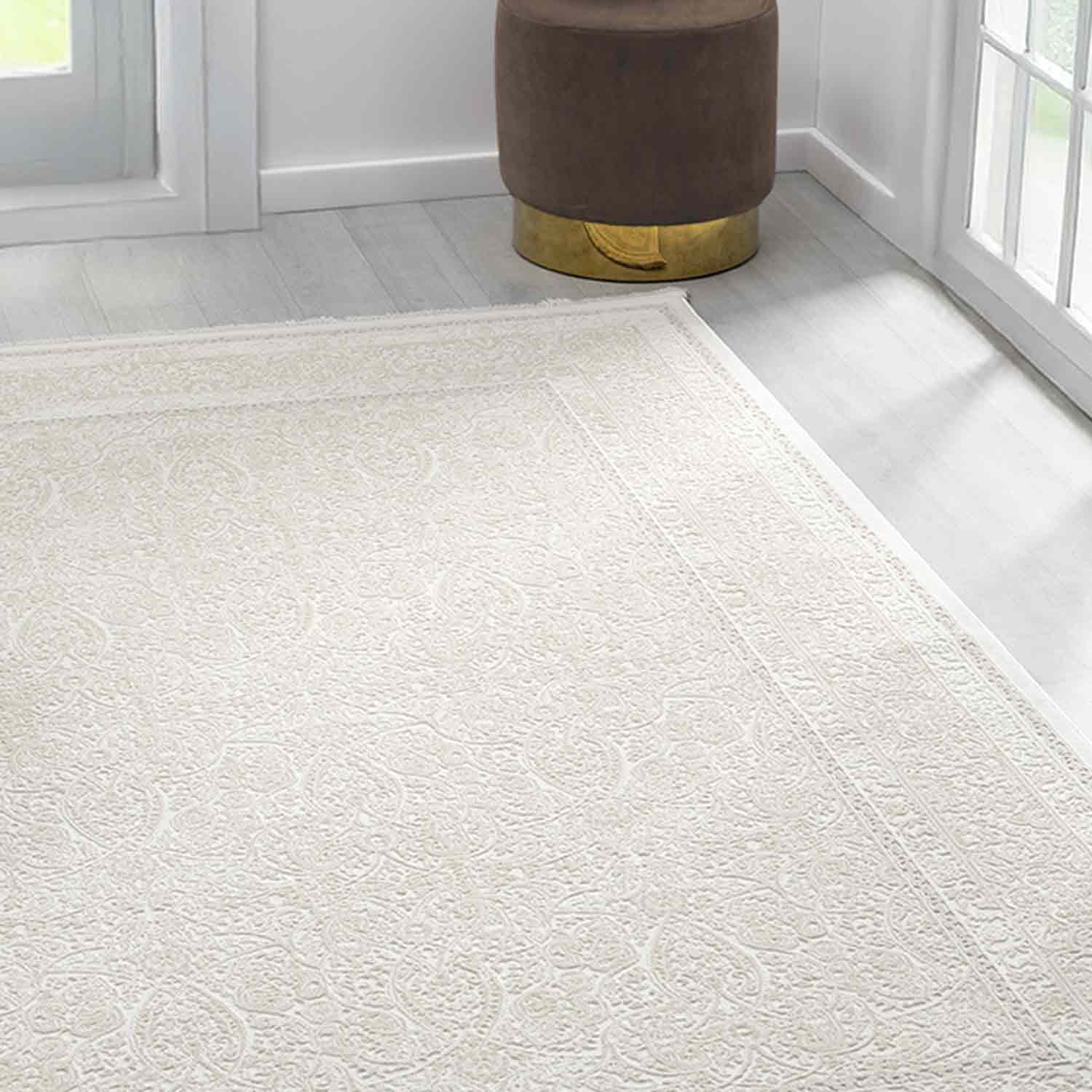 Klasik Desenli Krem Bej Yıkanabilir Halısı-Pera Halı