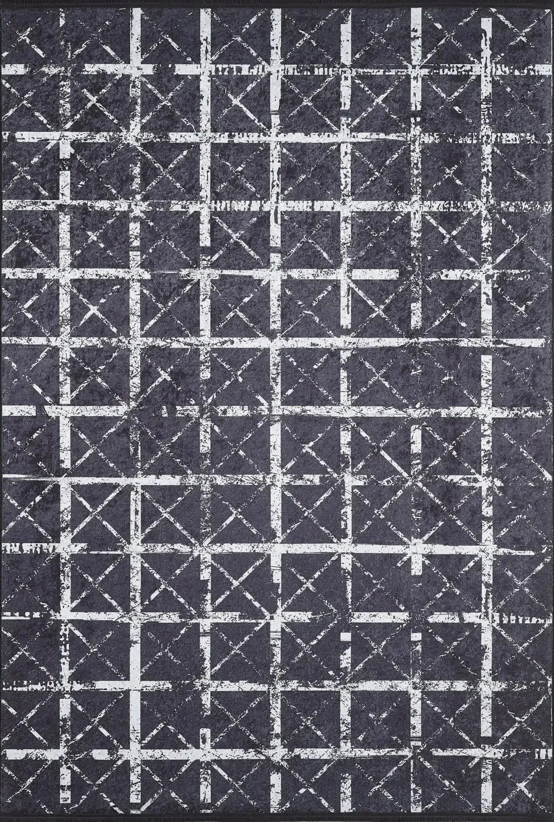 Koyu Antrasit Beyaz Kafes Desenli Modern Halı-Pera Halı