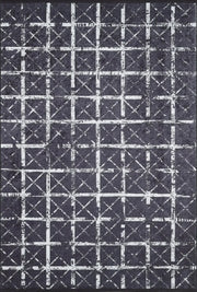 Koyu Antrasit Beyaz Kafes Desenli Modern Halı-Pera Halı