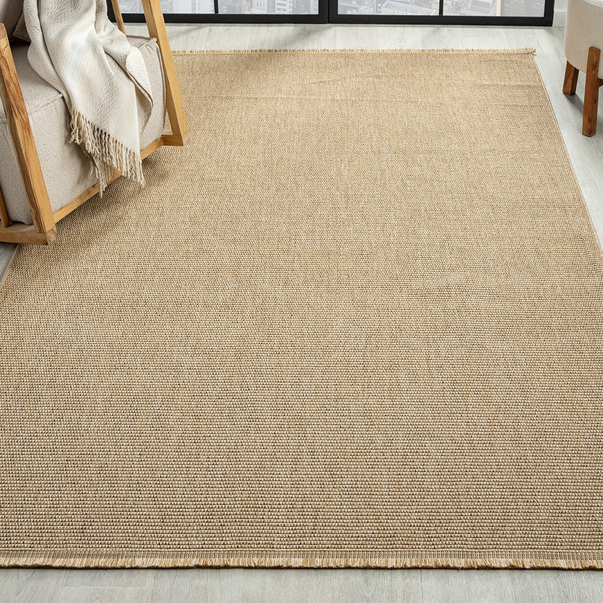 Koyu Bej Jüt Hasır Görünümlü Modern Halı-Pera Halı