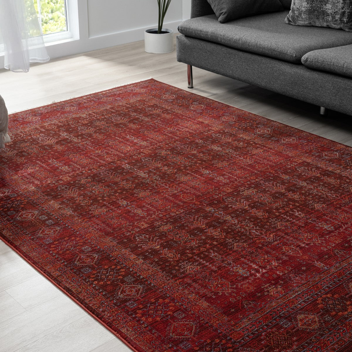 Koyu Bordo Kırmızı Otantik Vintage Desenli Halı-Pera Halı