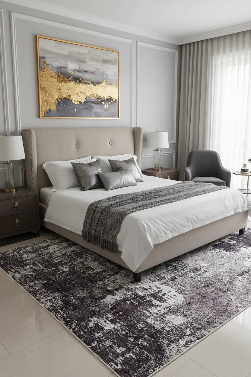 Koyu Füme ve Gri Modern Soyut Sanat Halısı-Pera Halı